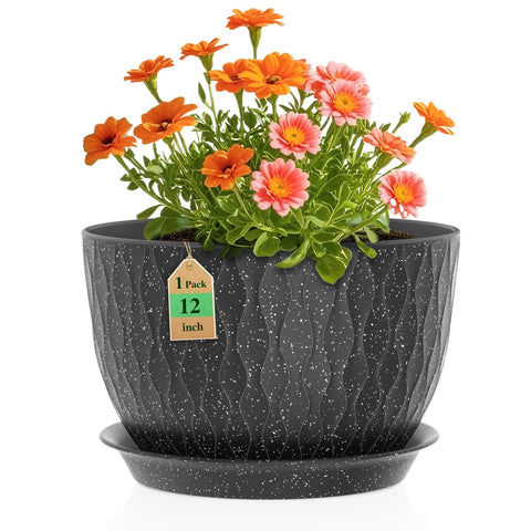 WSMKSZ 12in water ripple pot with black speckles, perfect for indoor greenery.