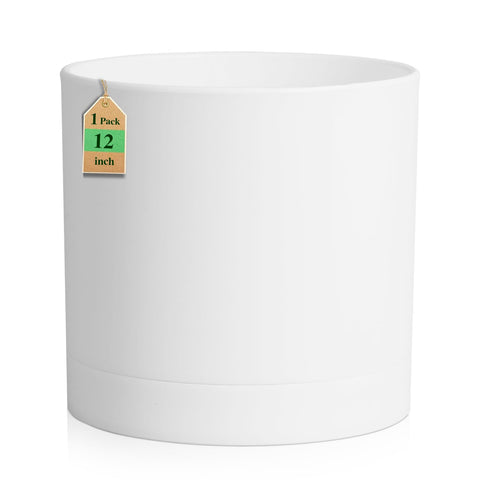 WSMKSZ 12inch deep flower pot in white, ideal for lush indoor planters