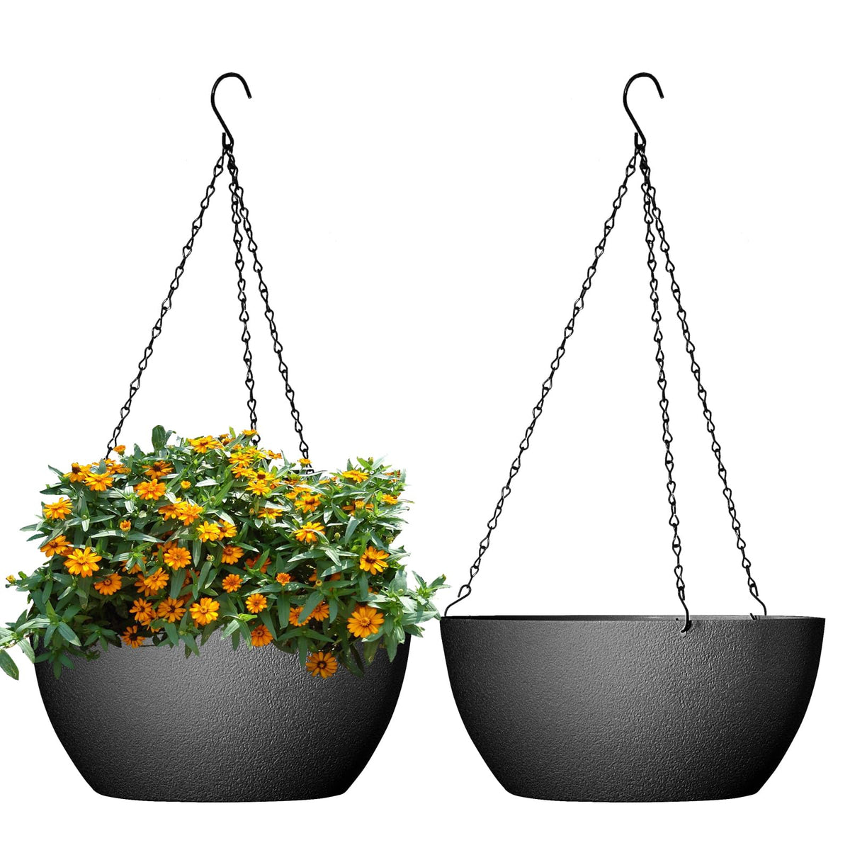 WSMKSZ 13-inch hanging planter round black with drainage holes for indoor use
