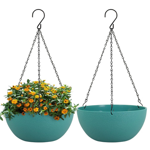 WSMKSZ 13-inch round hanging planter in blue green for indoor and outdoor display