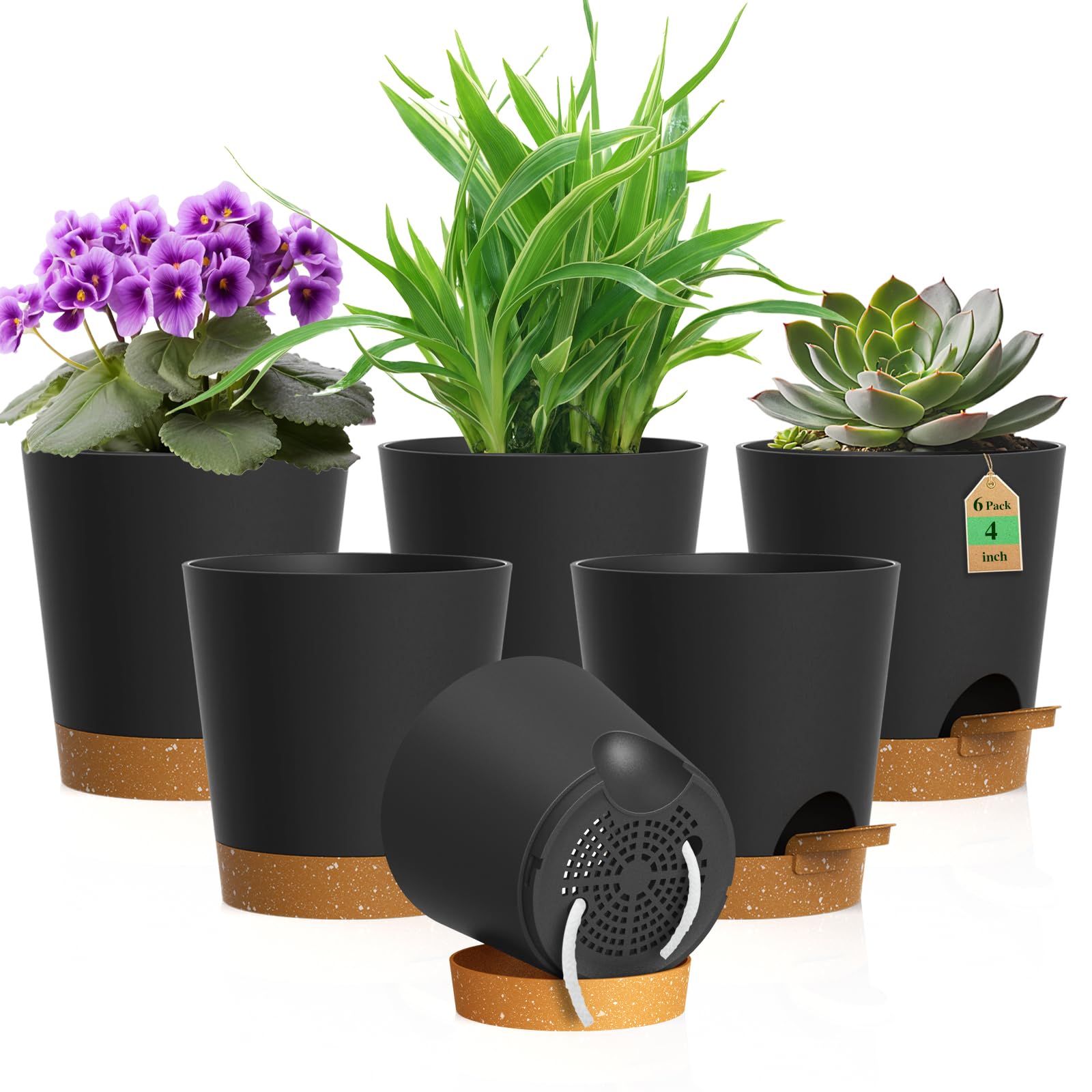 WSMKSZ 4-inch self-watering pot, front view, ideal for tidy indoor displays.