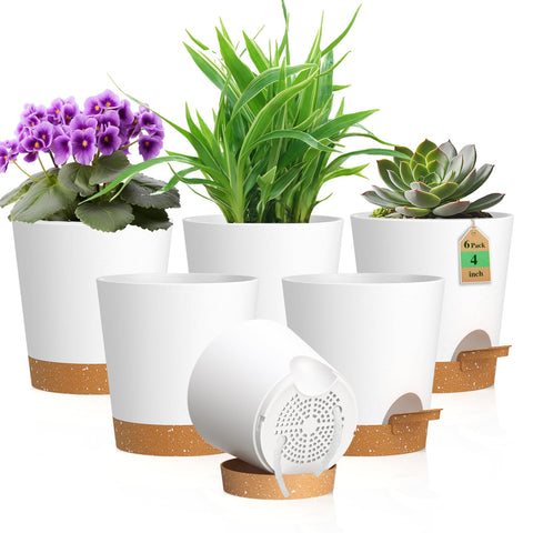 WSMKSZ 4-inch self-watering pot in white, ideal for compact indoor herb gardens.