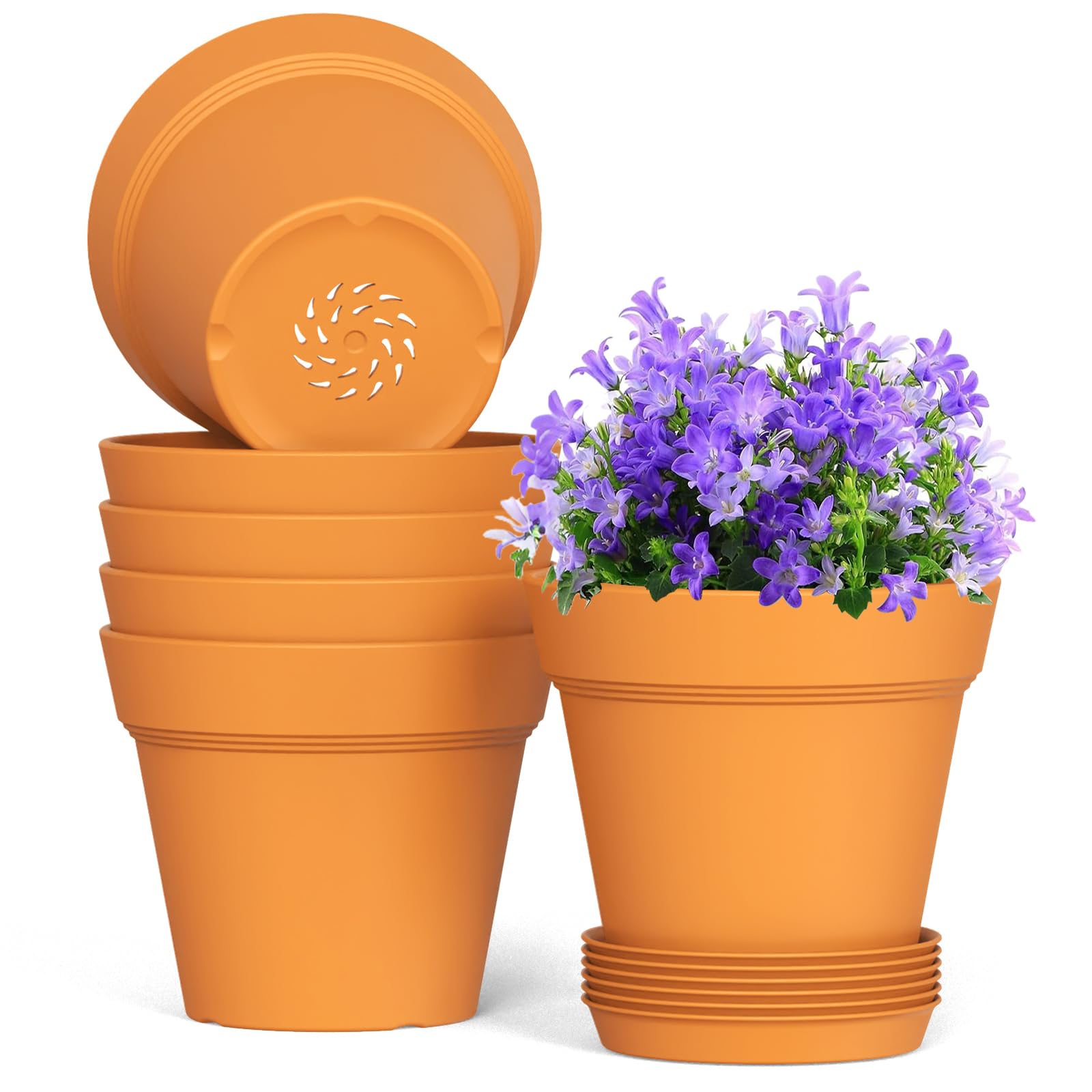 WSMKSZ 5-inch plastic plant pot with drainage holes, ideal for seedling growth and proper watering.