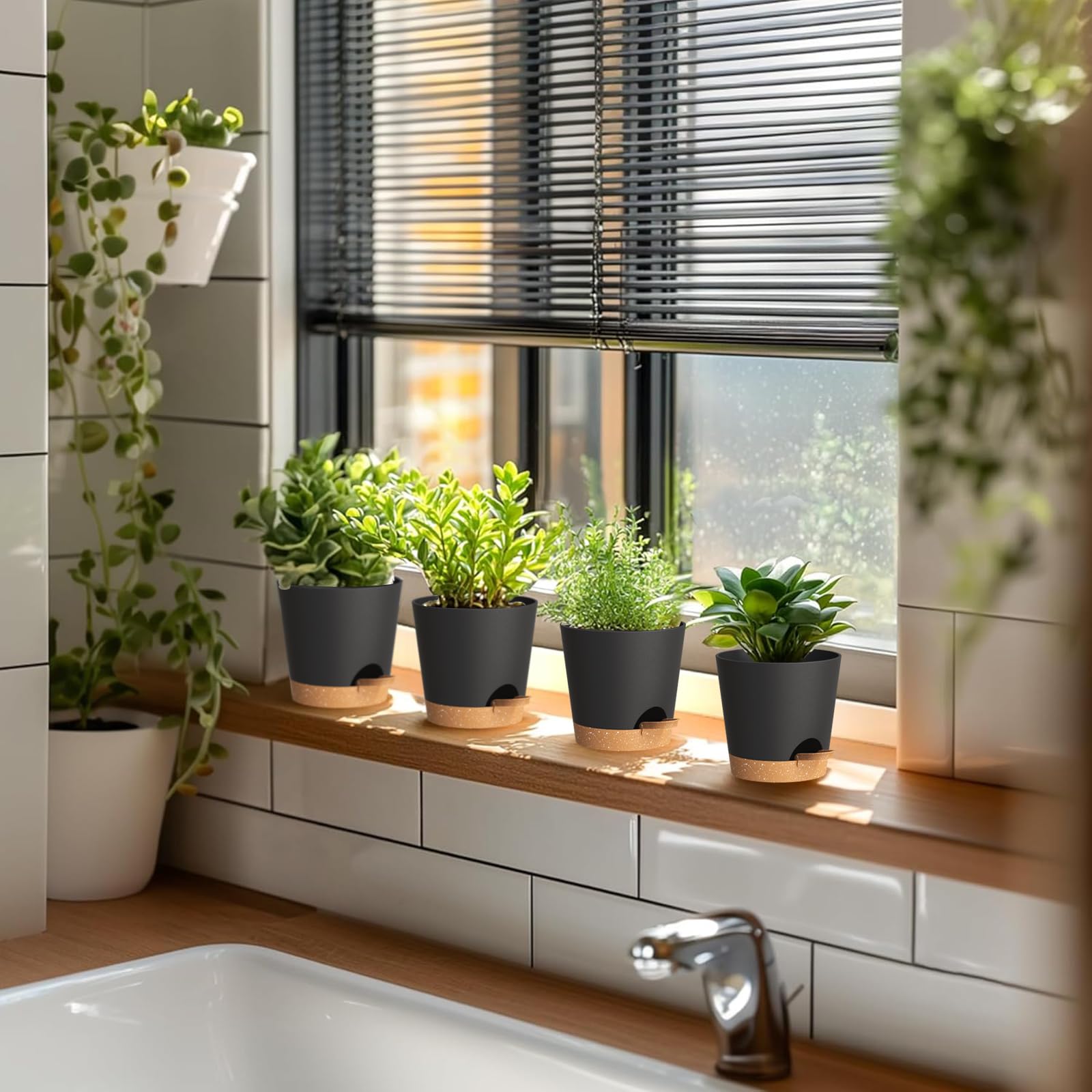 WSMKSZ set of planters with removable trays, easy cleaning and rearrangement.