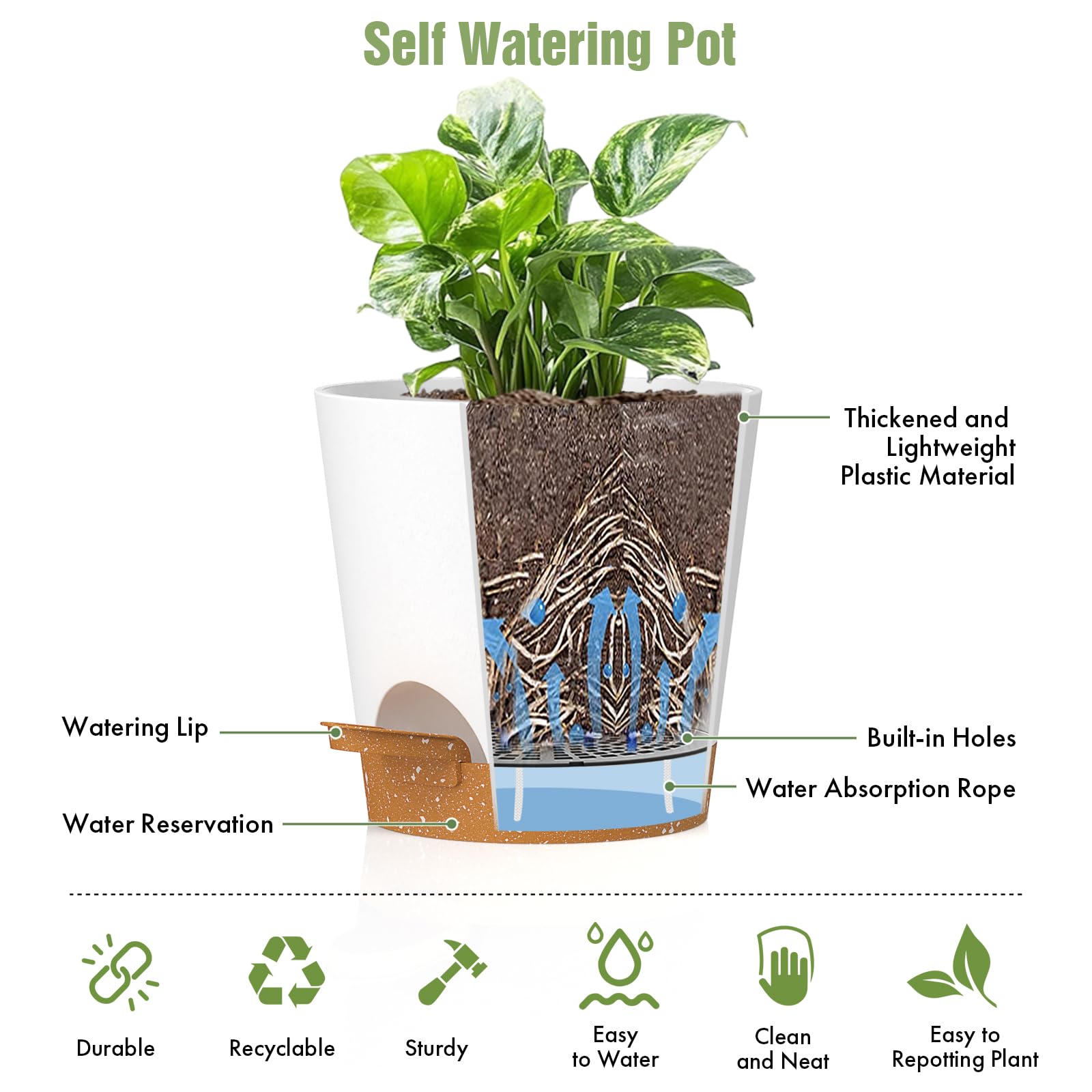 WSMKSZ 6-pack durable plastic planters for outdoor displays.