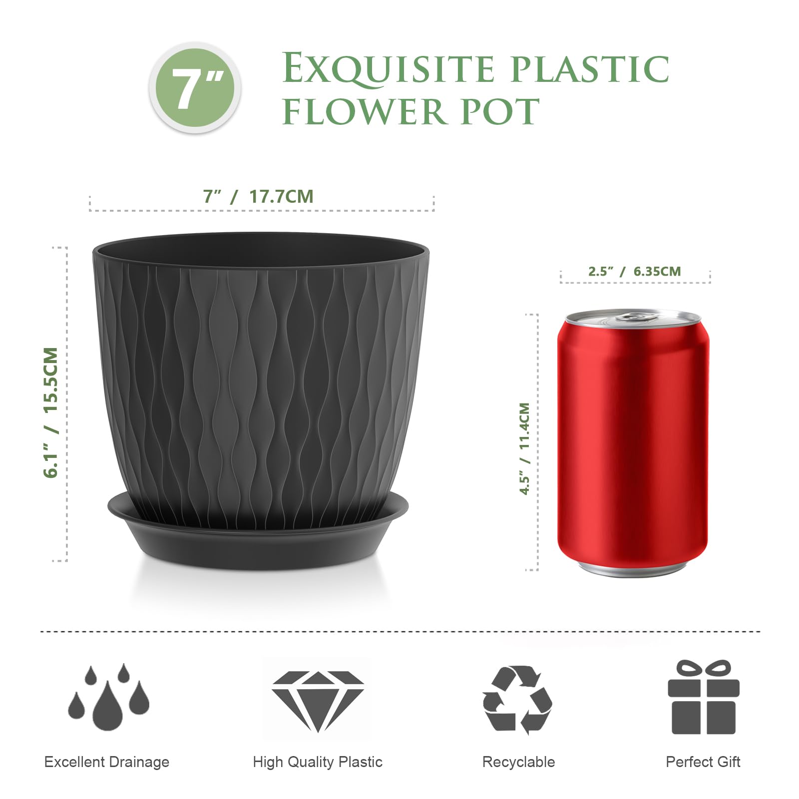 WSMKSZ ripple white pot ideal for bright shelves and windowsills with drainage.