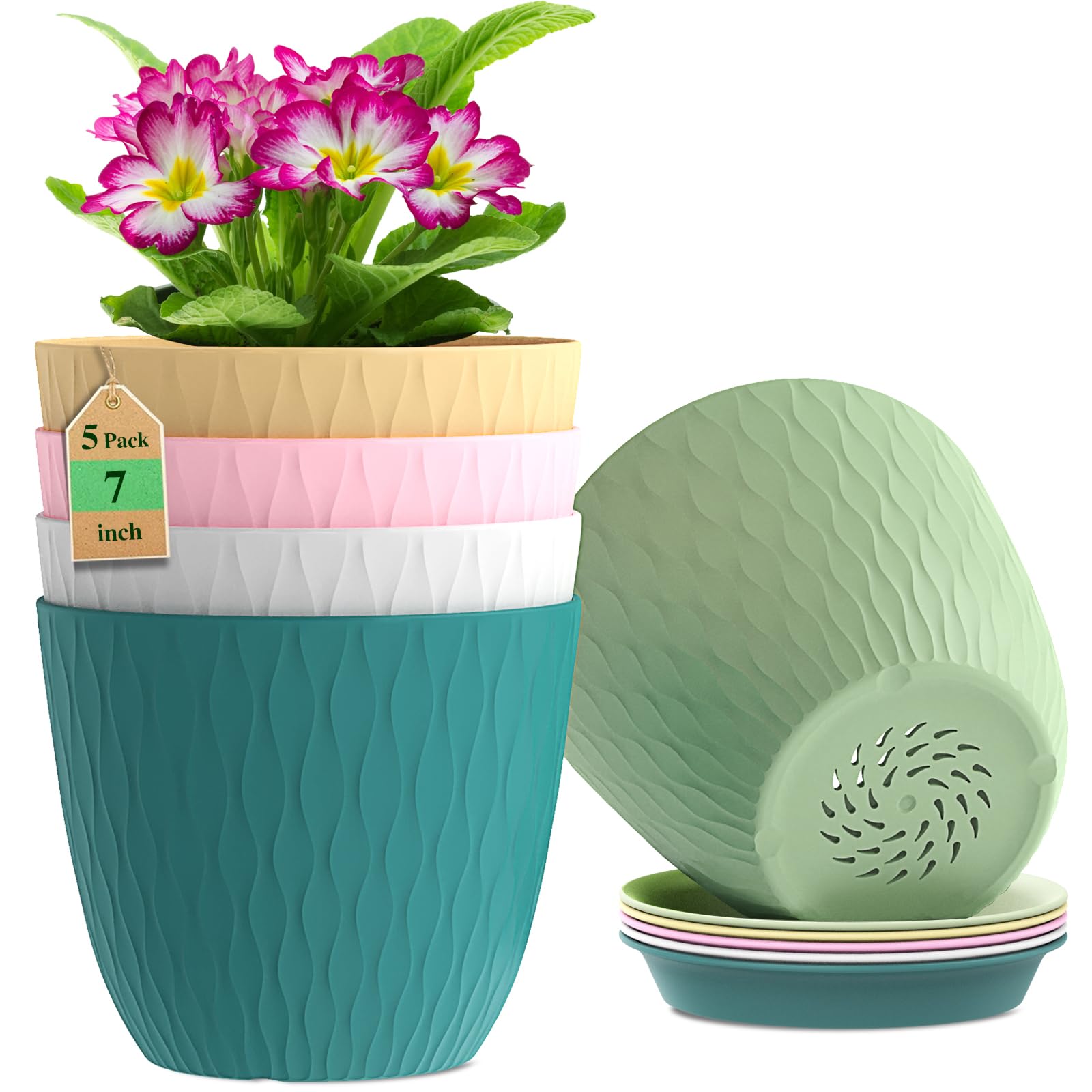 WSMKSZ 7 inch ripple plant pot enhances indoor gardening aesthetic