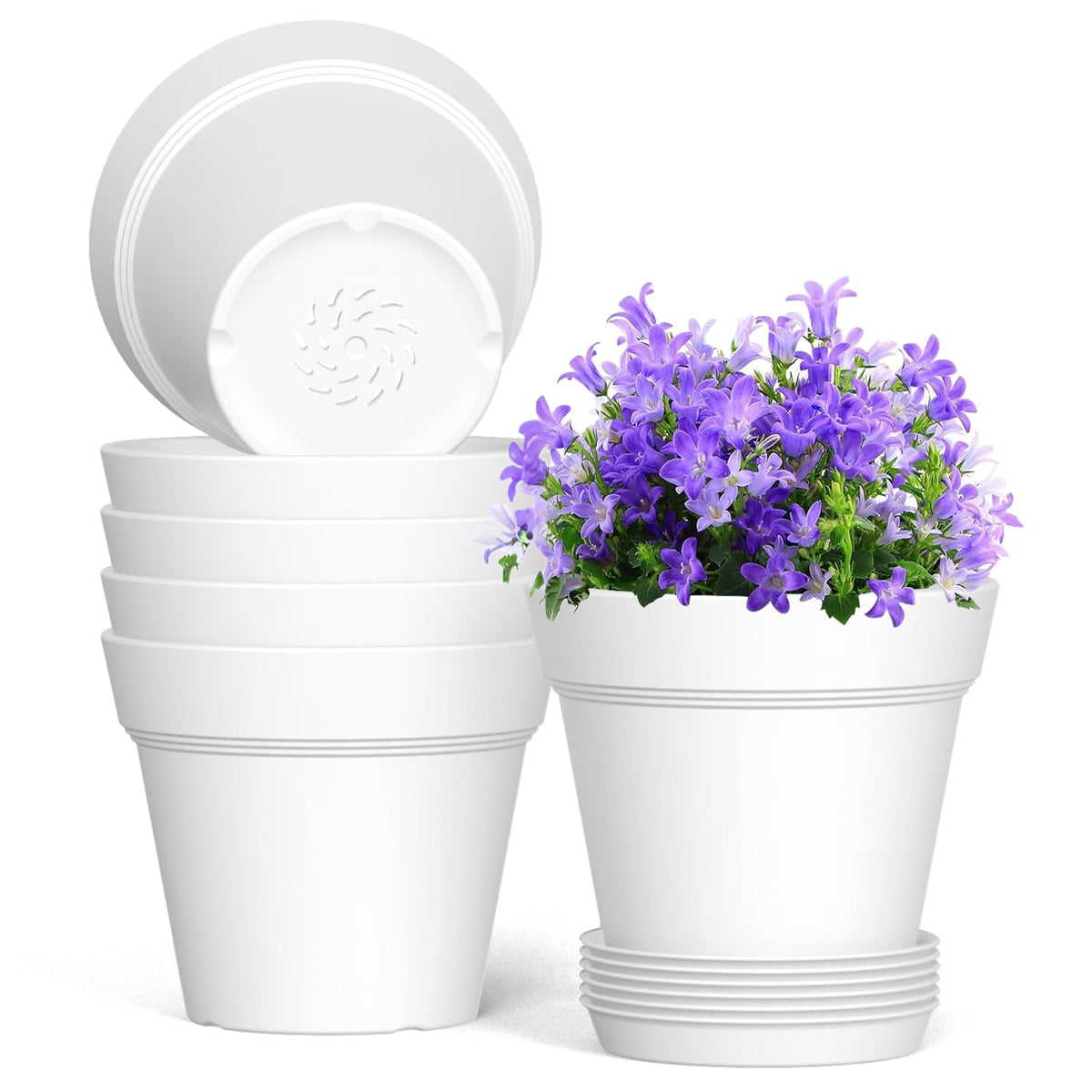 WSMKSZ 7-inch plastic pot with drainage holes for healthier watering.