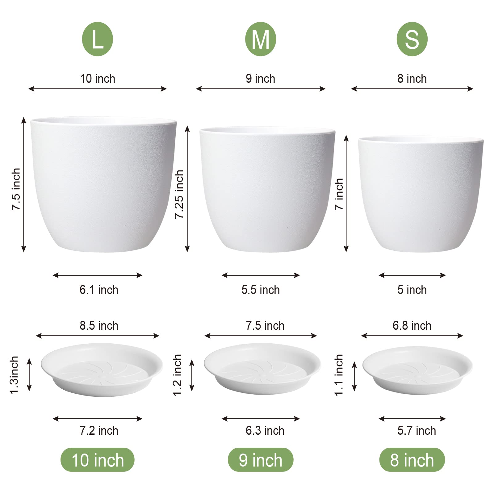 WSMKSZ 8-inch white flower pot top view for shelf styling