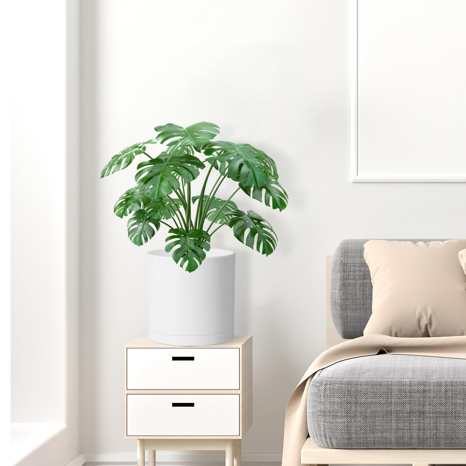 WSMKSZ planter includes a saucer to prevent spills and overwatering
