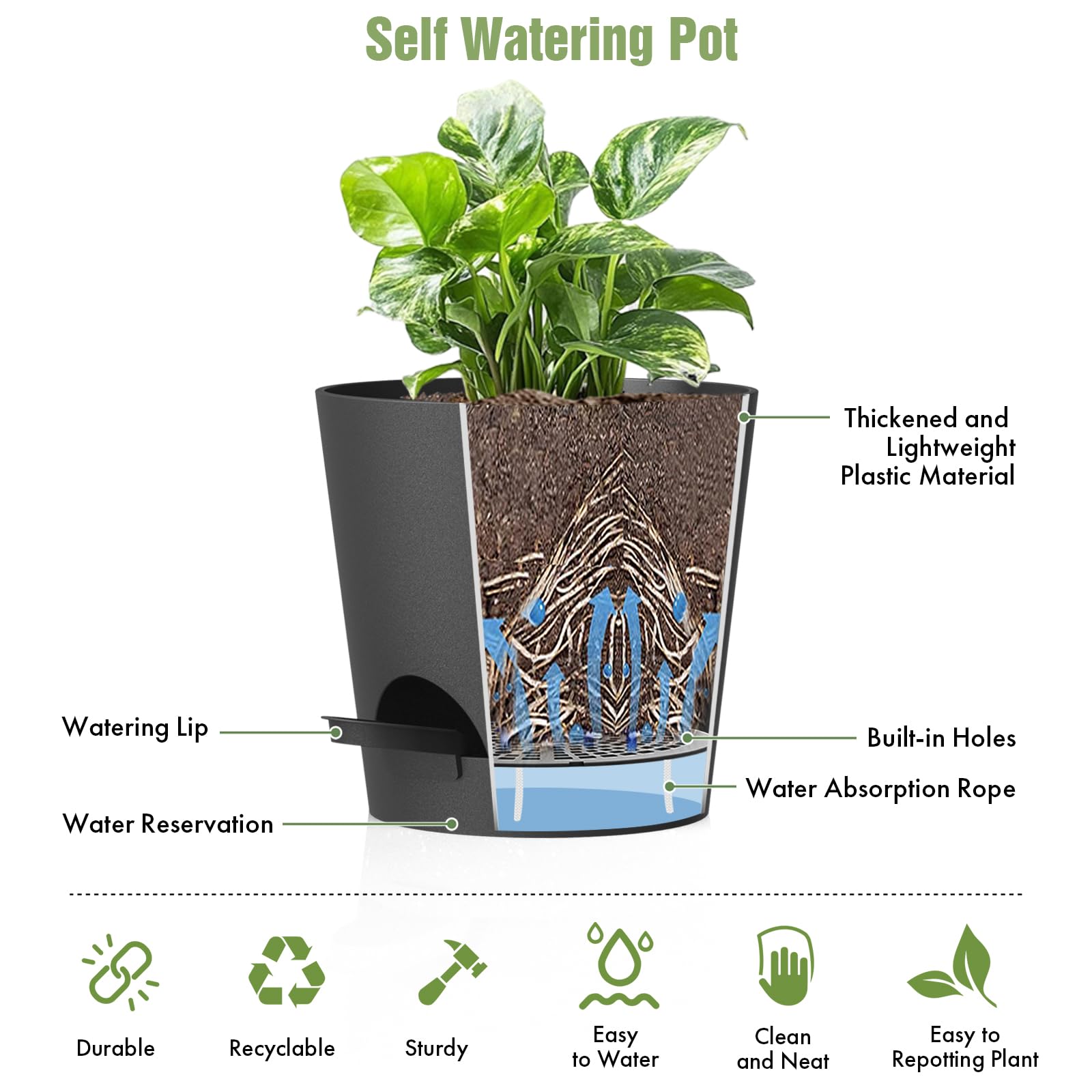 WSMKSZ durable plastic pot is lightweight and sun-resistant for year-long use.