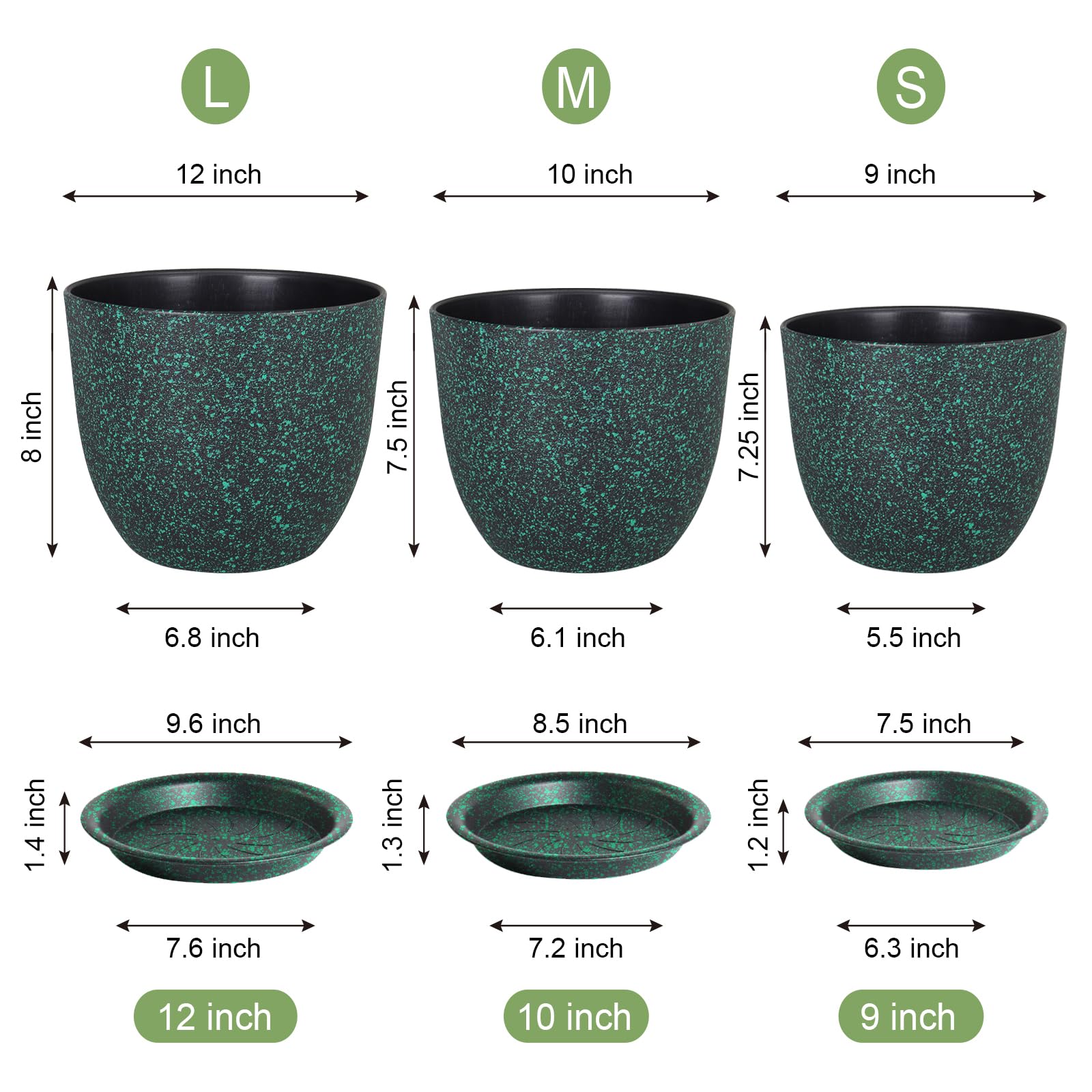 WSMKSZ flower pot with drainage holes and saucer prevents water buildup and spills
