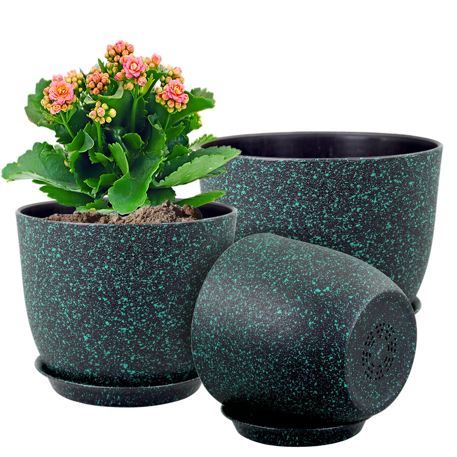 WSMKSZ large flower pot 12 inch front view with black-green speckles for stylish indoor displays