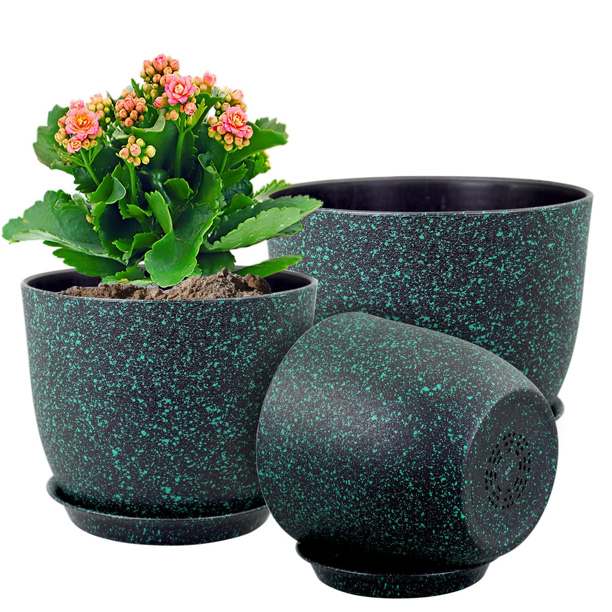 WSMKSZ large flower pot 12 inch front view with black-green speckles for stylish indoor displays