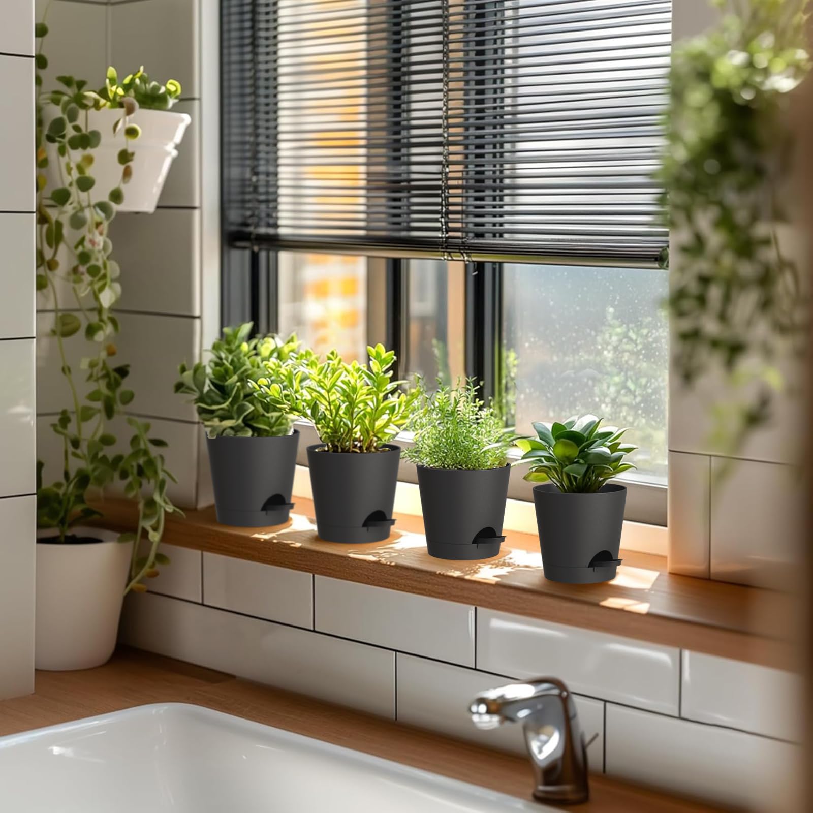 WSMKSZ black plant pot adds modern decor and versatile placement at home.