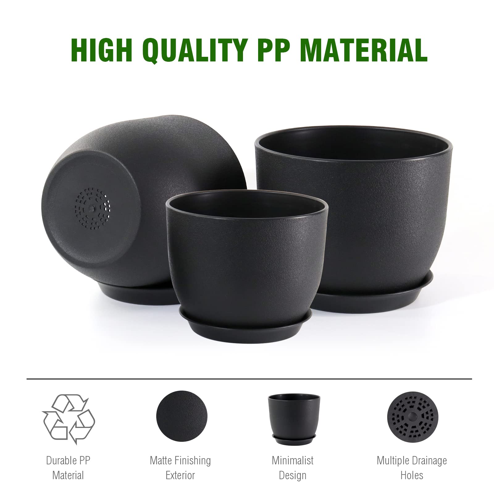 WSMKSZ black plant pot with saucer for indoor decor and moisture control