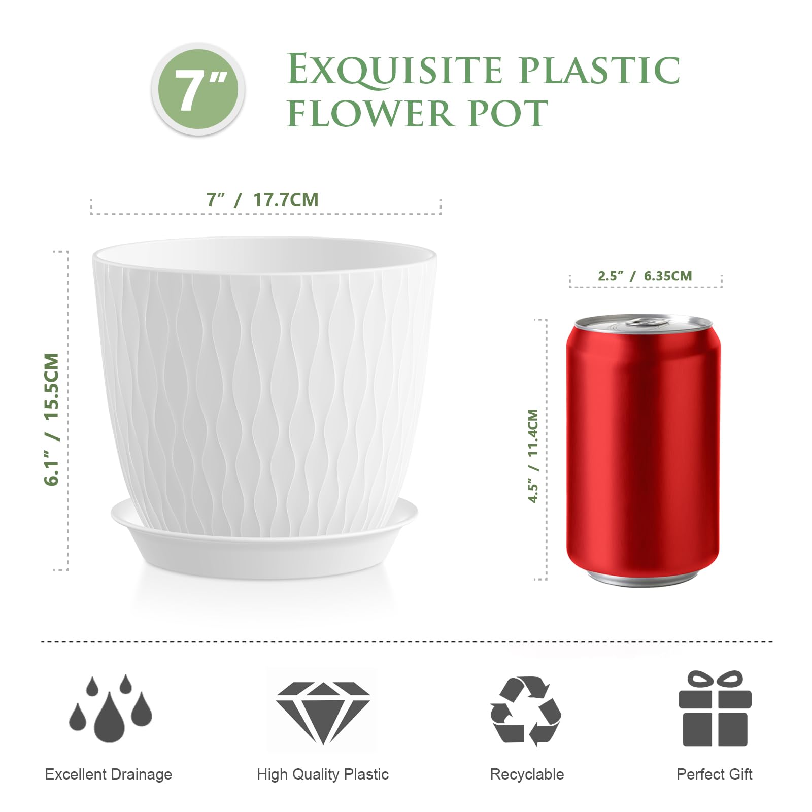 WSMKSZ pot with drainage holes and saucers to protect surfaces