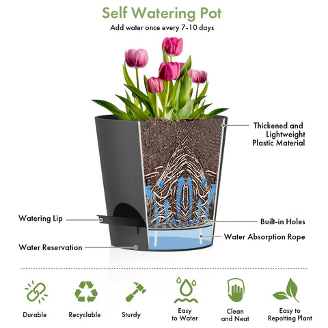 WSMKSZ self-watering pot 5inch features drainage trays for clean surfaces.