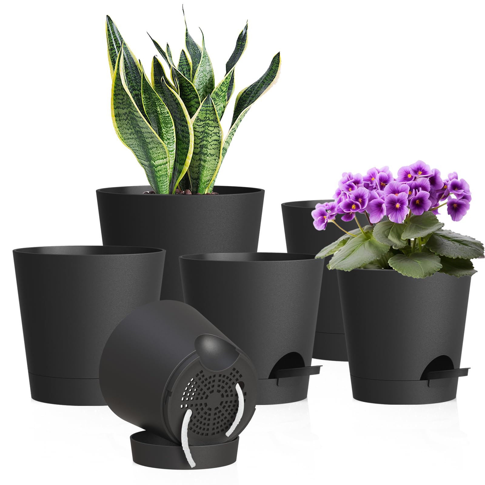 WSMKSZ self-watering pot 7inch on a sunny sill promotes balanced hydration for thriving greenery.