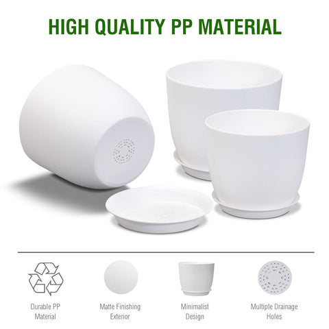 WSMKSZ white plastic planter with tray for indoor outdoor use