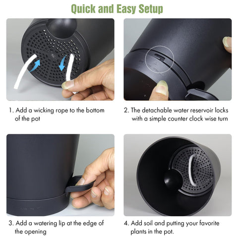 WSMKSZ wicking rope system draws water to roots for consistent moisture.