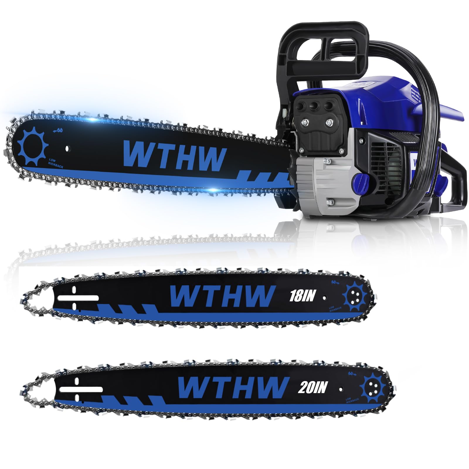 WTHW 58cc chainsaw main view showing power for heavy cuts