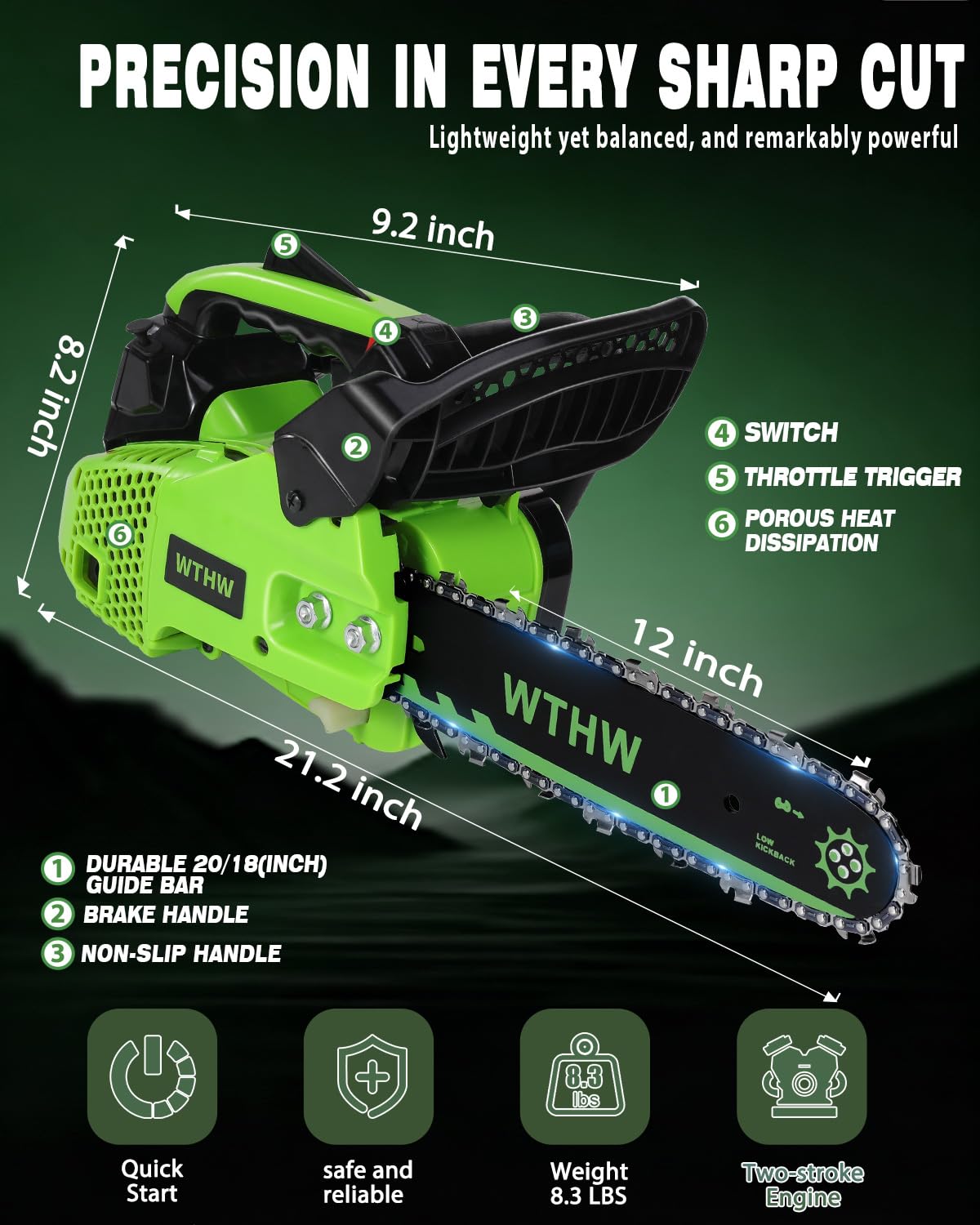 WTHW gas-powered-arborist-saw supports storm cleanup and fence-line clearance.