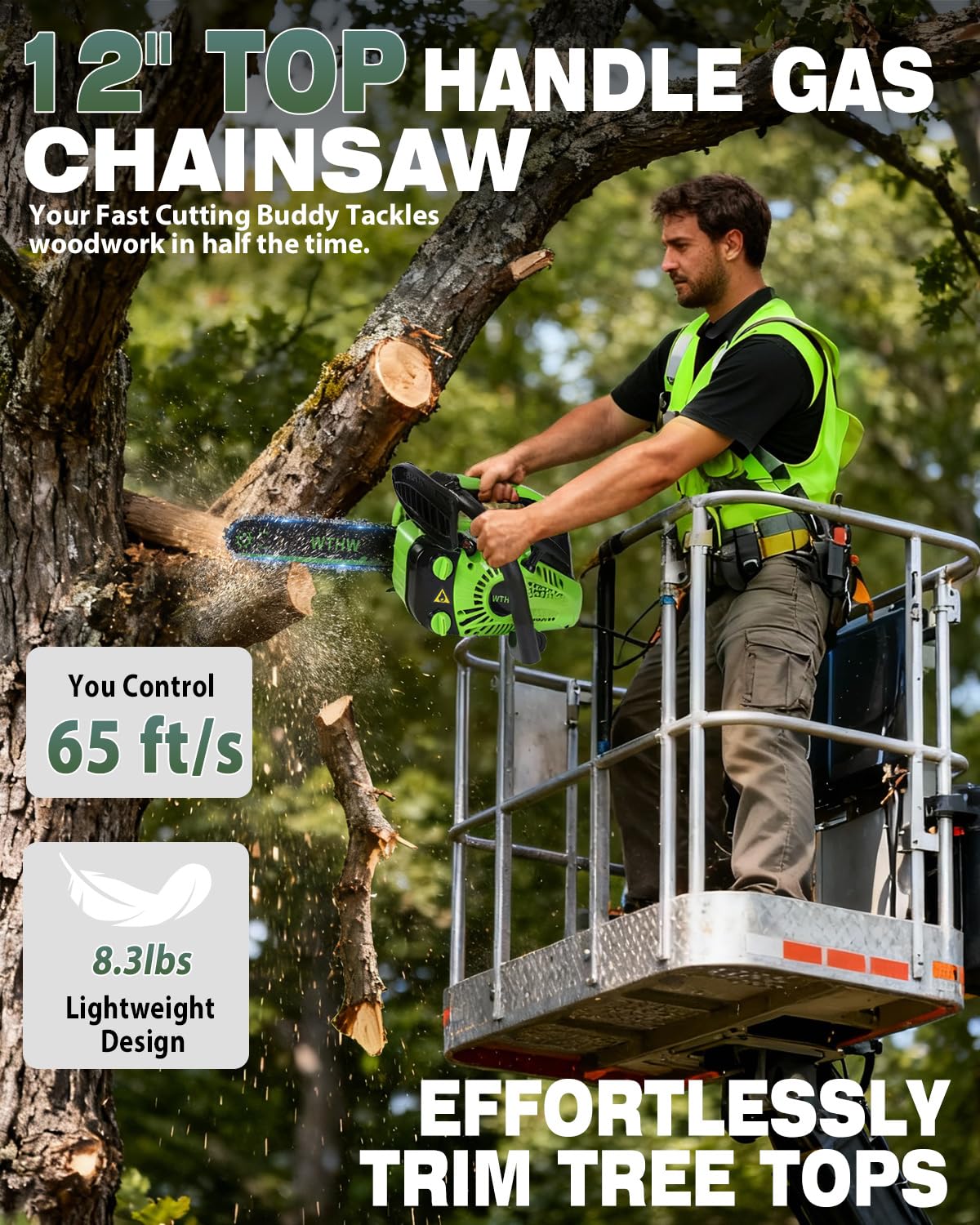 WTHW lightweight design aids overhead pruning with minimal fatigue.