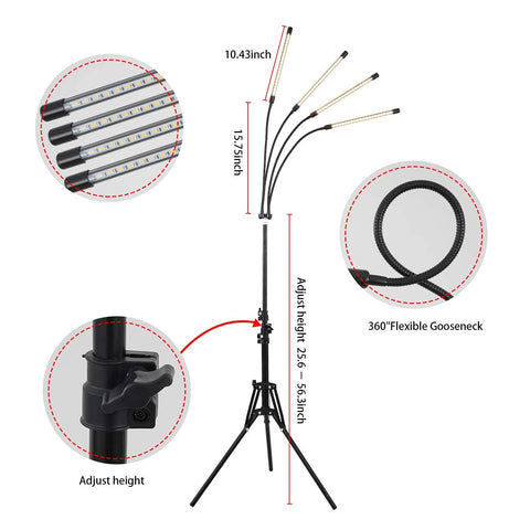 WTINTELL LED grow light stand ten dimmable levels for precise brightness
