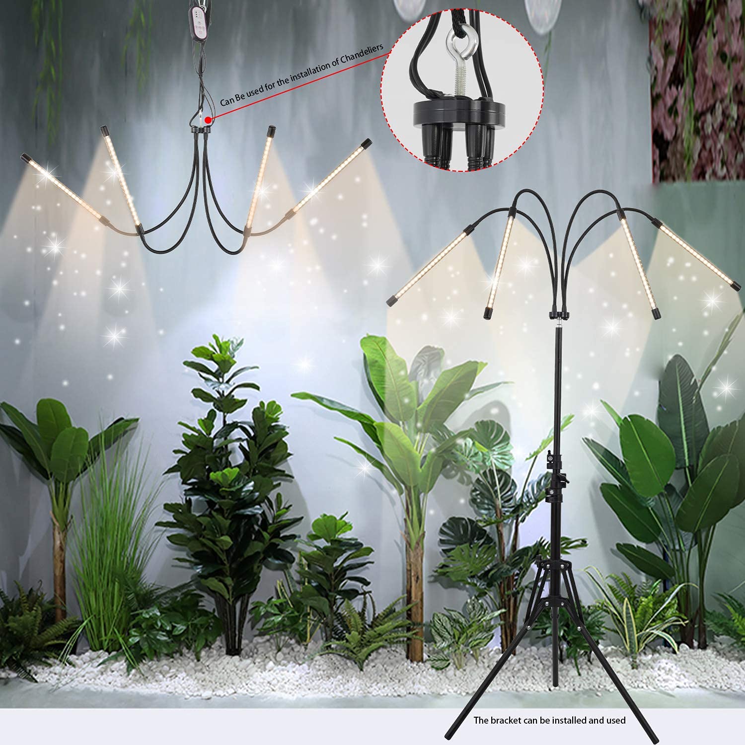 WTINTELL LED grow light stand tripod base provides a stable indoor setup