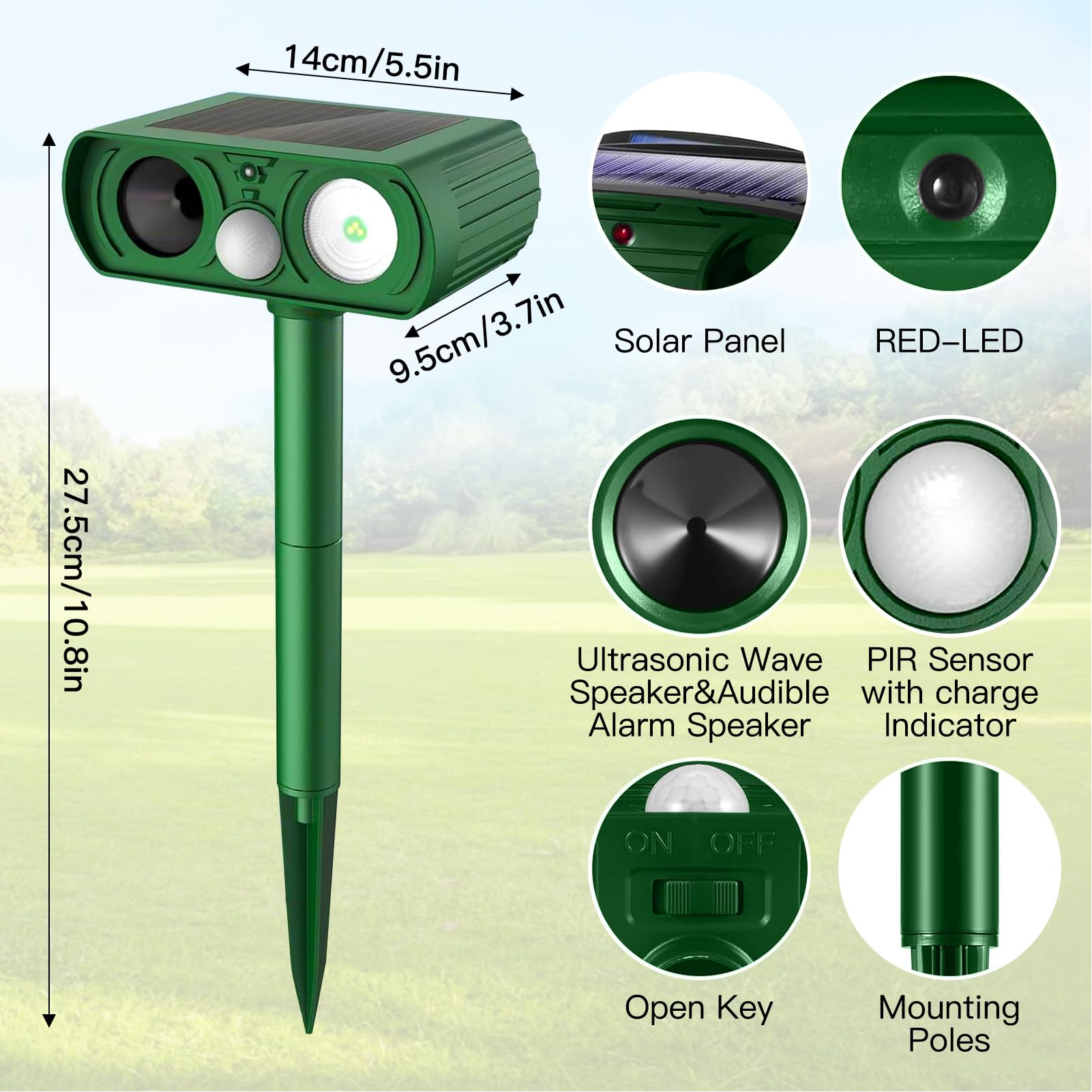WTUUT Solar Animal Repeller side view showing weatherproof design.