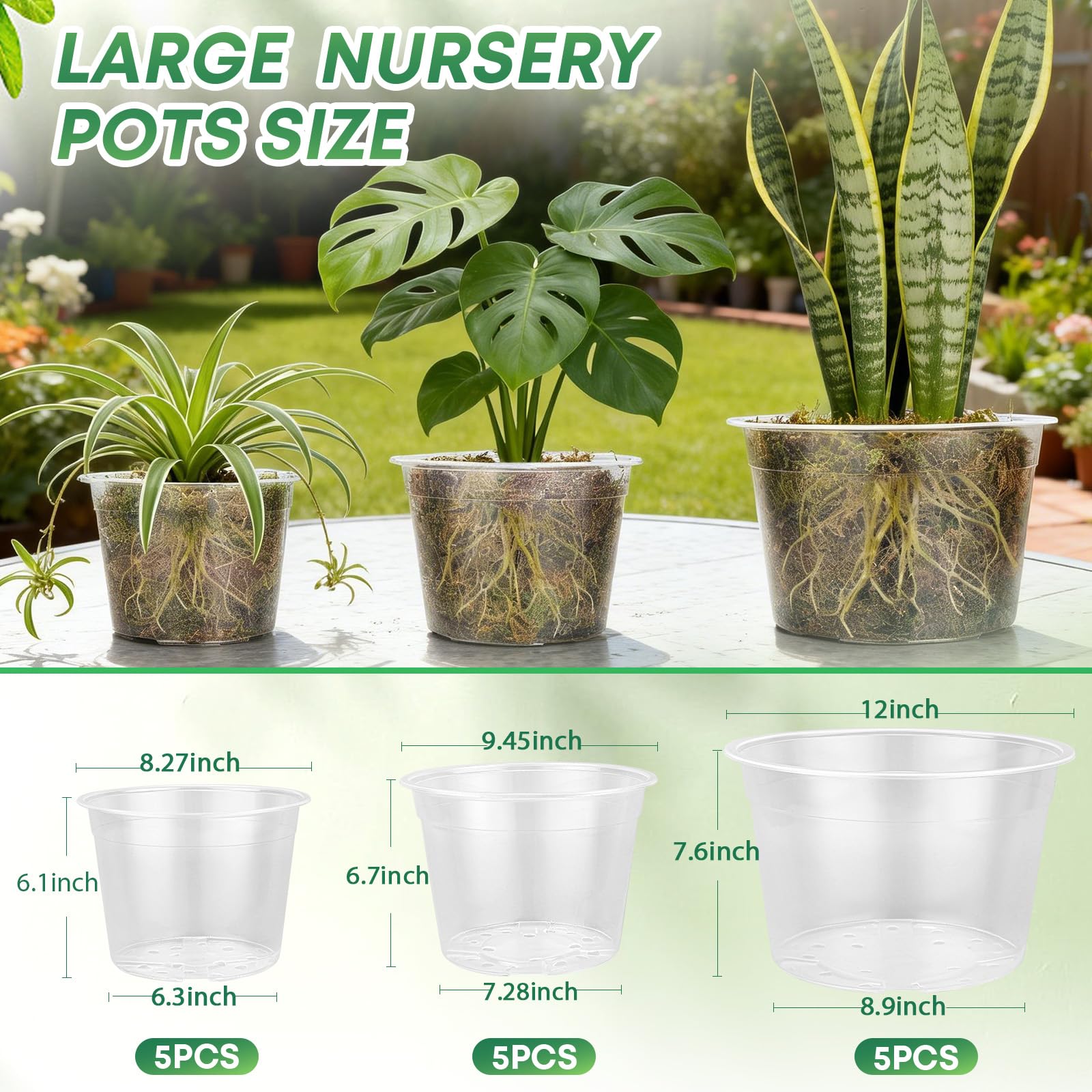 WTXHOP 15-pack clear nursery pot 10-inch showcases root development and air movement
