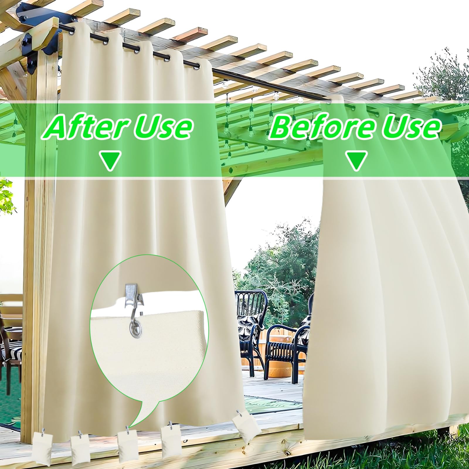 WUBOECE curtain weights with hook-and-loop closure keep fill secure.