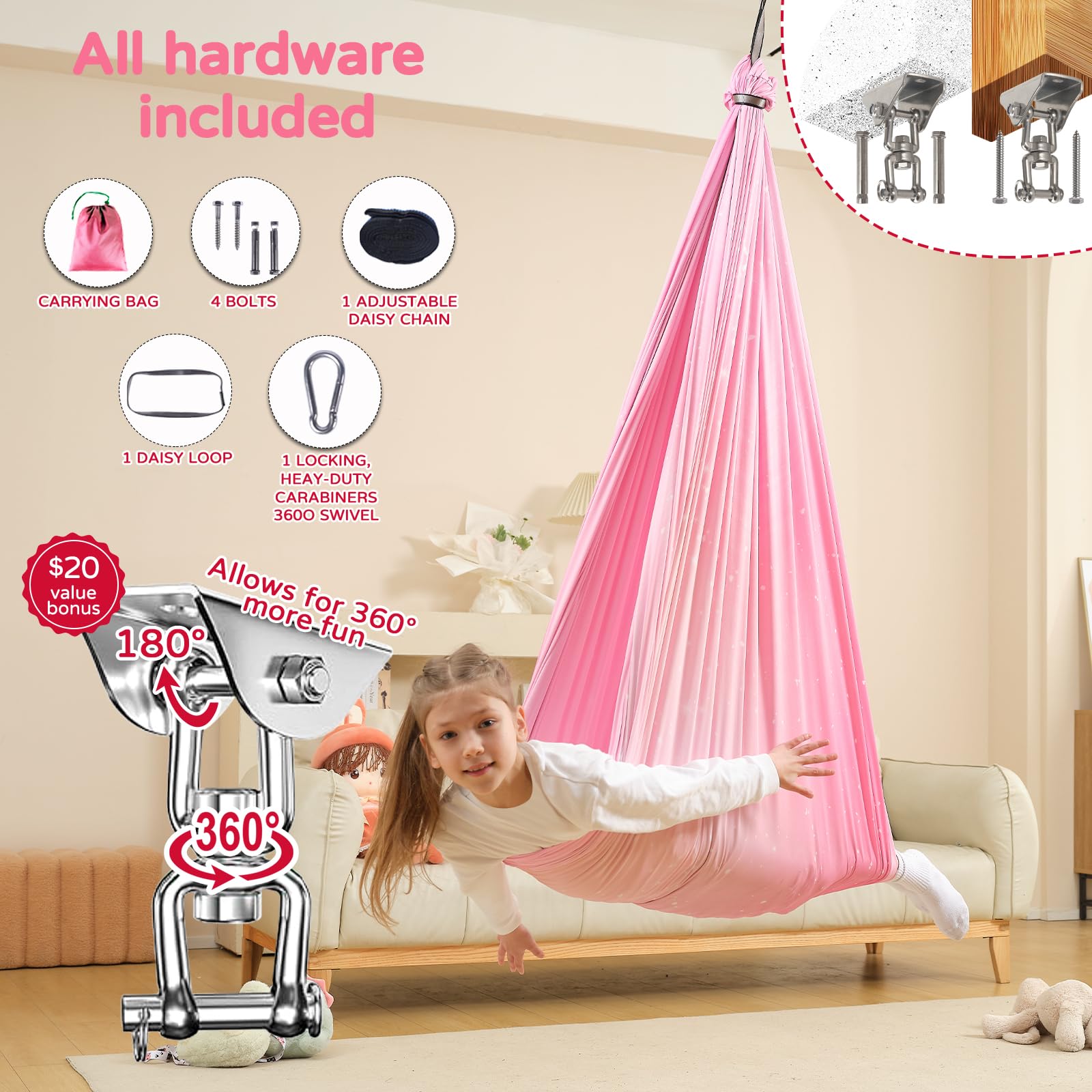 WUBOTIYU sensory swing supports up to 300 lbs for kids and adults