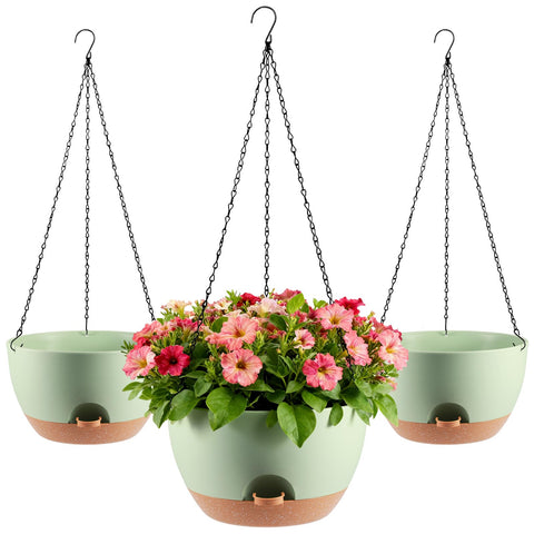 WUCEIAUU 3-piece self-watering hanging planters for a low-maintenance indoor garden setup.