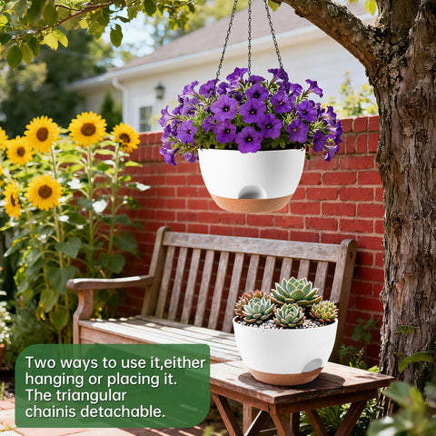 WUCEIAUU 8-inch hanging planter ready for indoor use with drip tray.