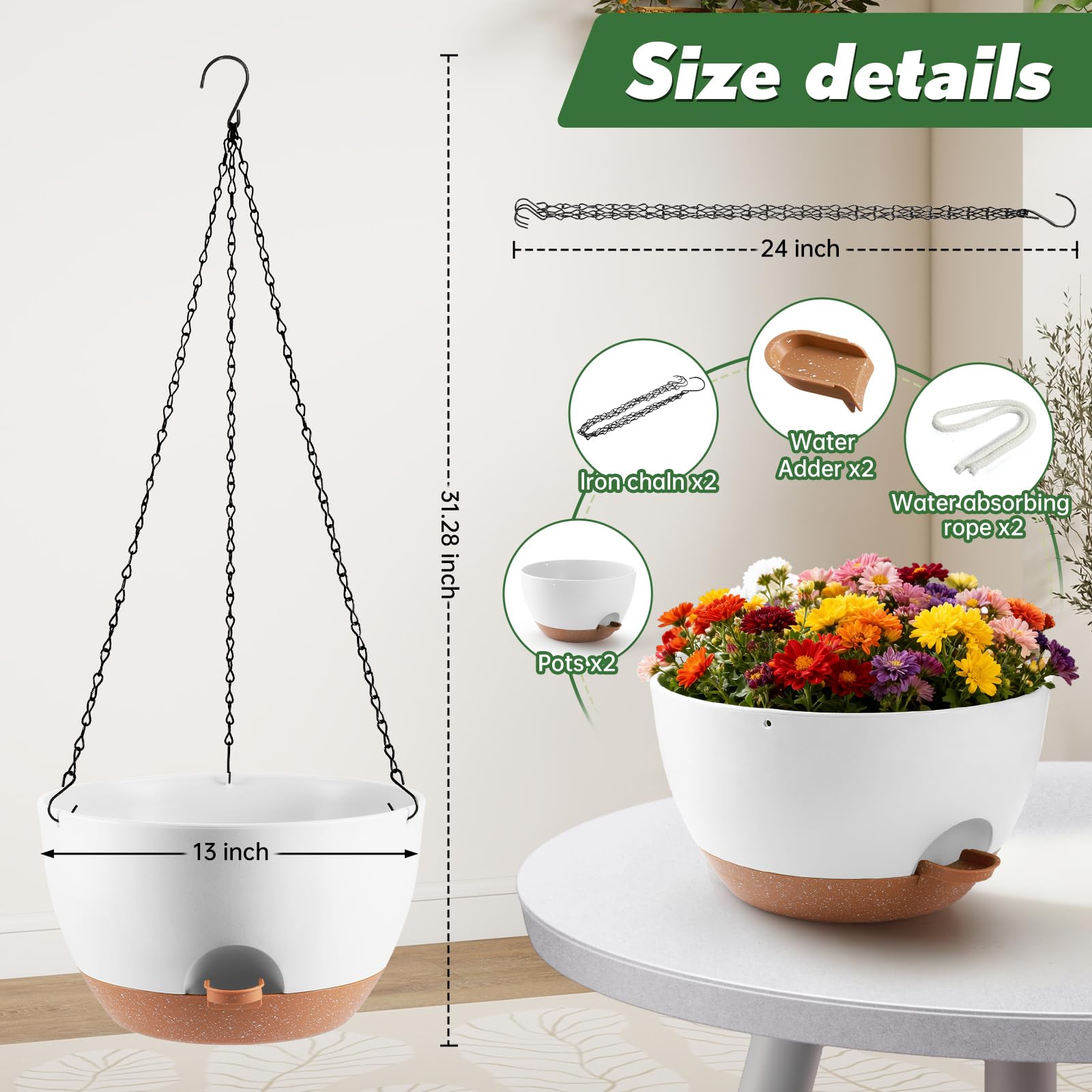 WUCEIAUU set includes two planters and two chain racks for easy mounting.