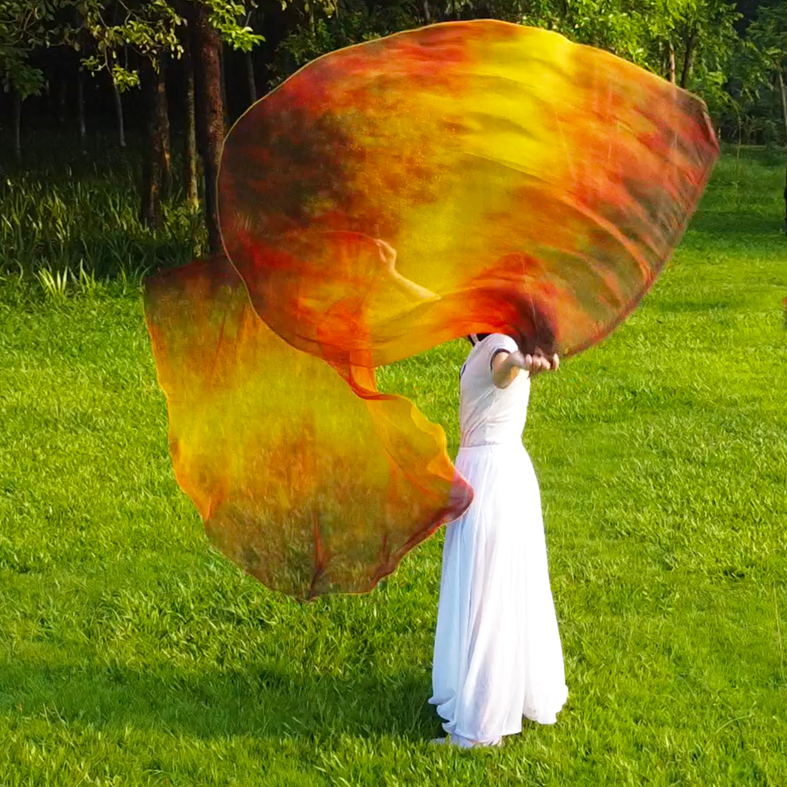 Wuchieal color guard flags in group performances for dramatic visual impact.