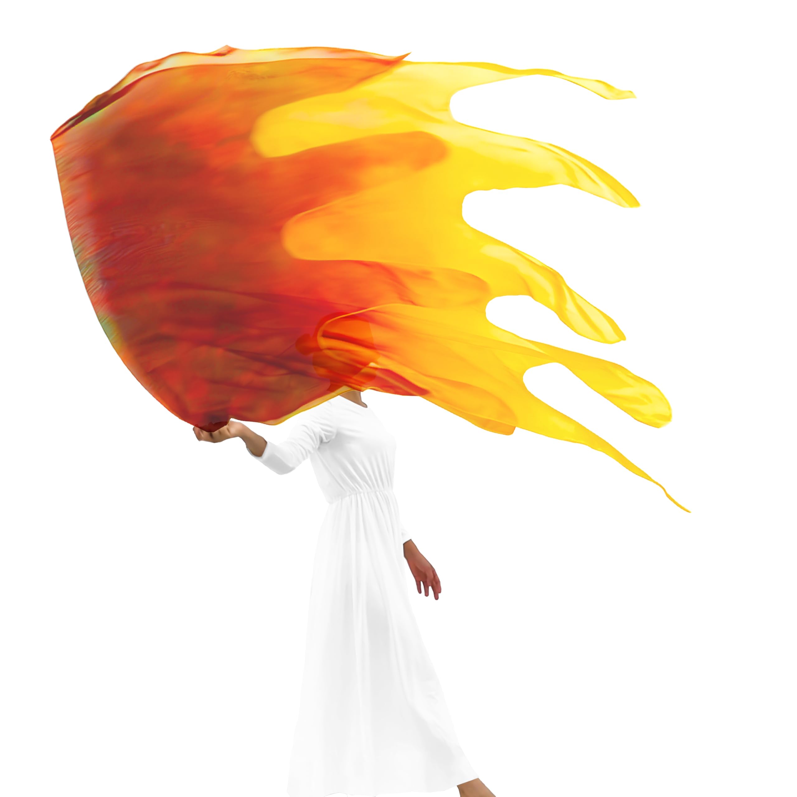 Wuchieal consuming-fire worship flag in black red yellow for energetic praise dances.