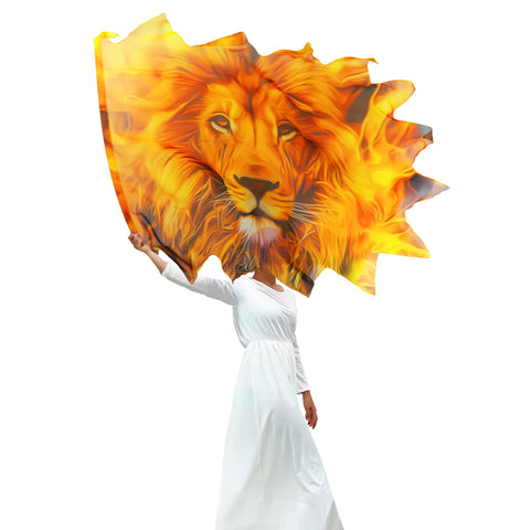 Wuchieal prophetic chiffon flag with lion flame motif for worship and dynamic movement