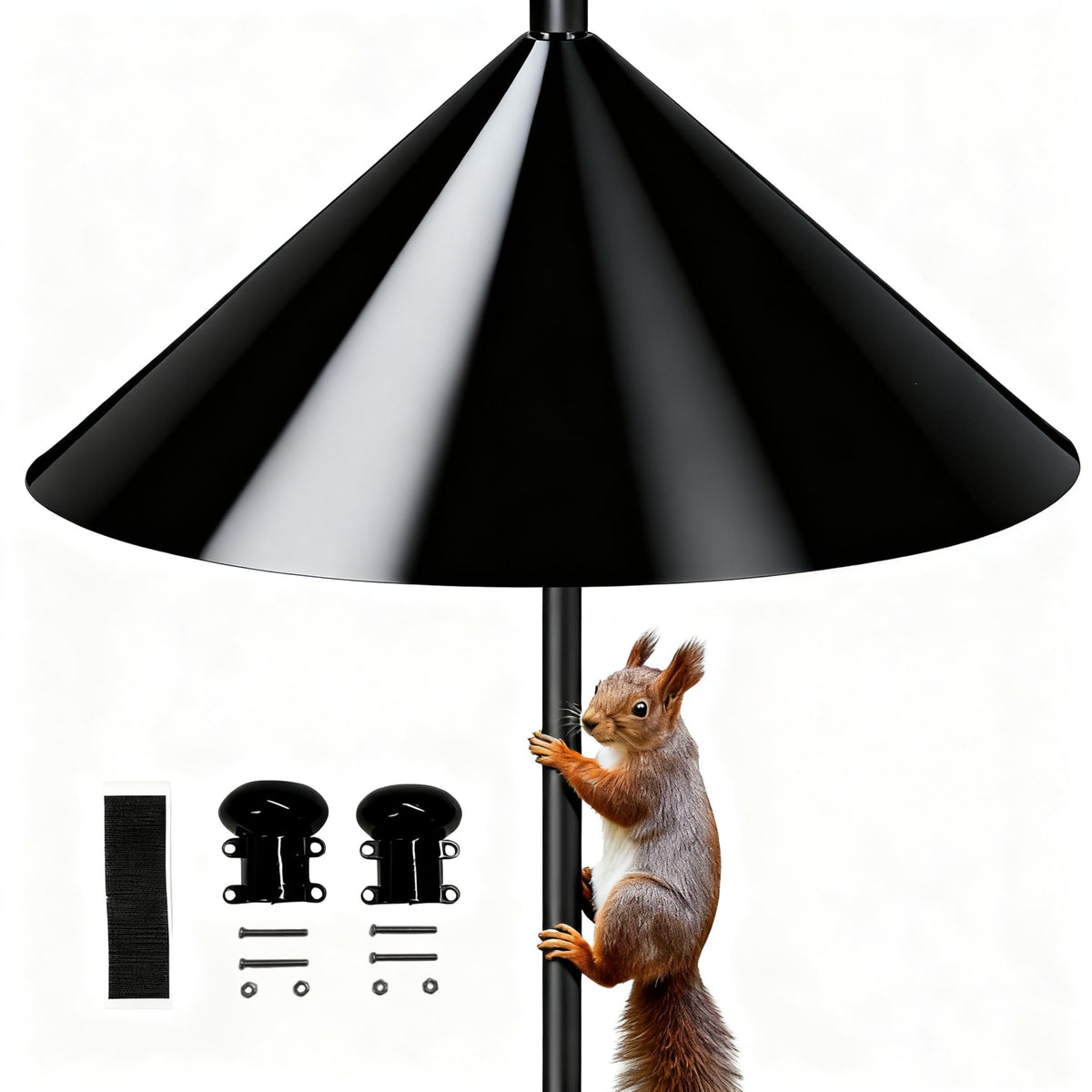 WUCYLKA Squirrel Baffle mounted on a bird feeder pole blocks climbing for birds