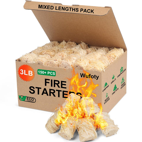 Wufoty 3 lb fire starter pack ready for quick ignition in any outdoor setup.