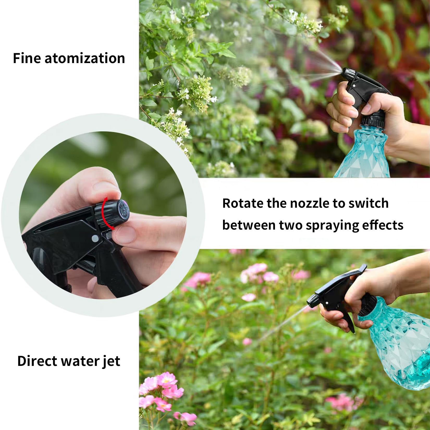 Adjustable blue nozzle on a Wugongshan bottle for two spray modes.