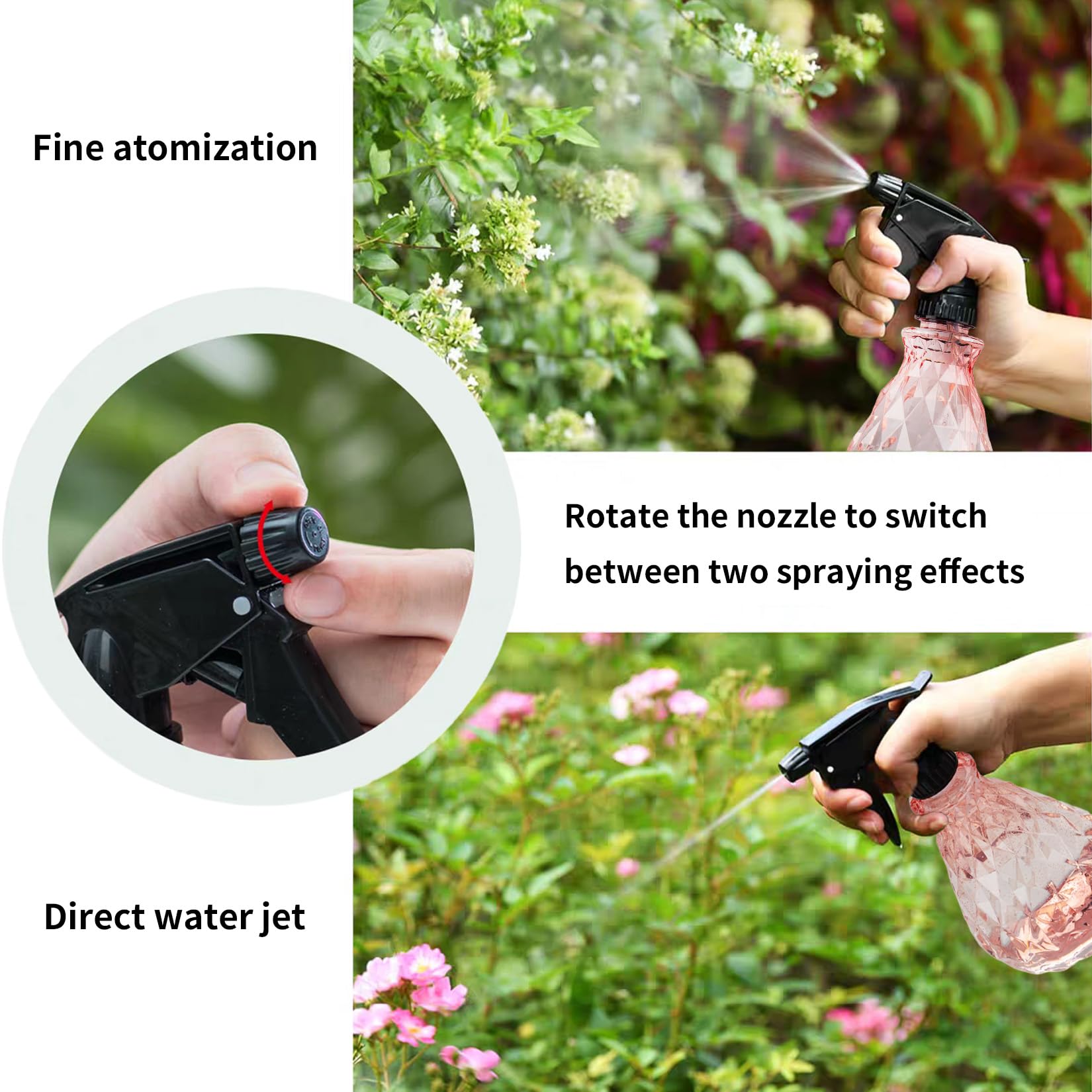 Wugongshan pink spray bottle with adjustable nozzle for two spray modes.