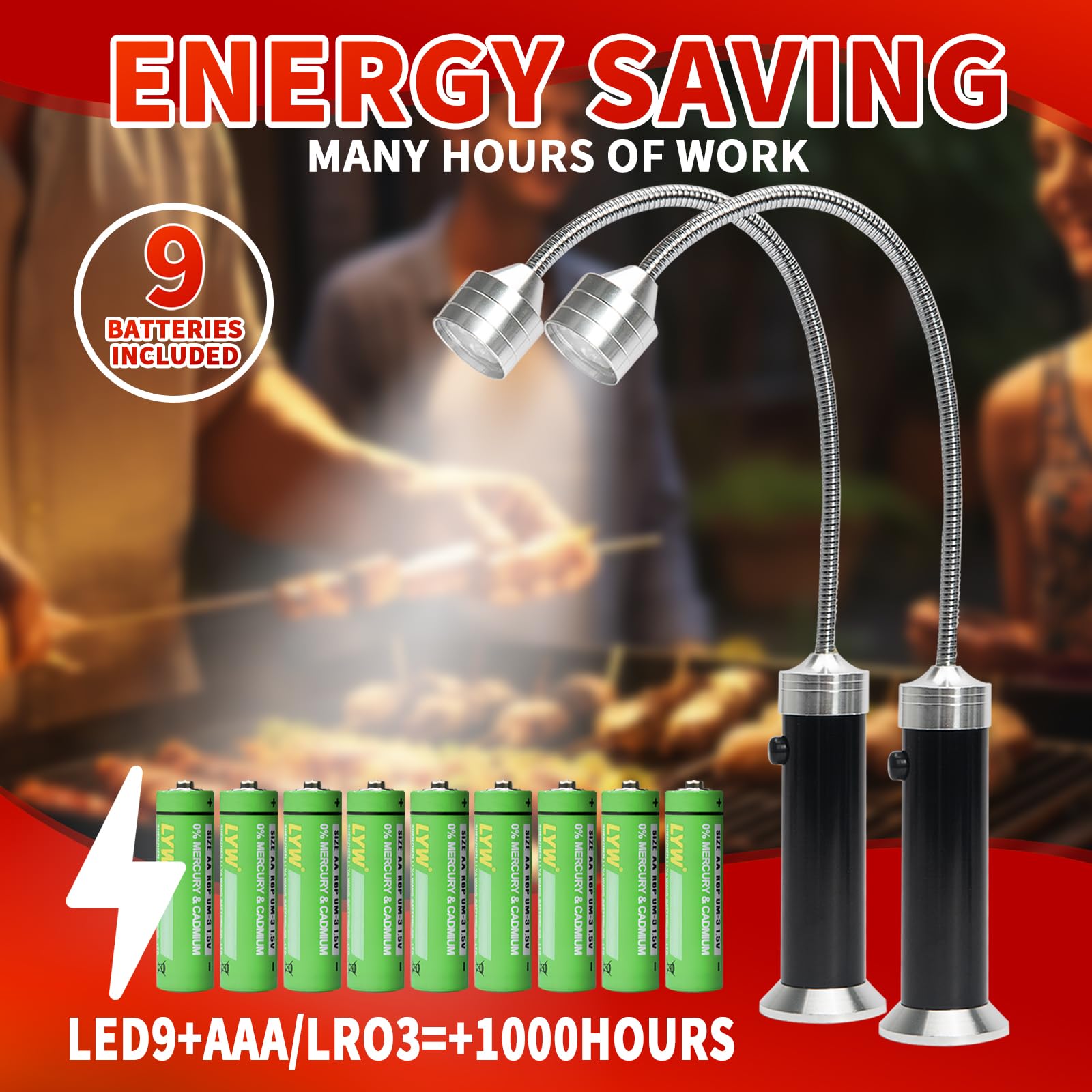 Wulakeo LED BBQ light with 360-degree gooseneck for precise beam placement.