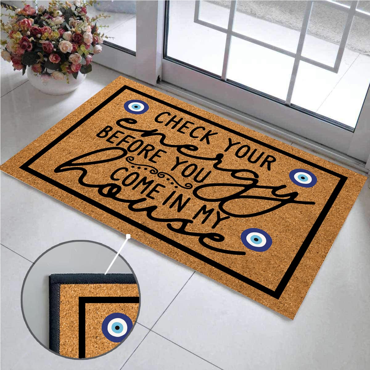 Wulidrom 30x18 inch front door mat fits standard entryways with slim profile.