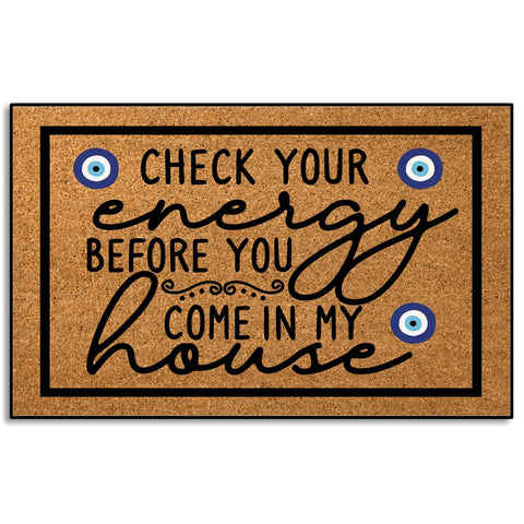 Wulidrom Check Your Energy front door mat for a welcoming entry and easy footwear management.