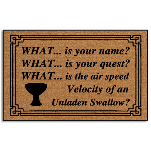 Wulidrom What is Your Name Holy Grail doormat with monogram for stylish front-door entry