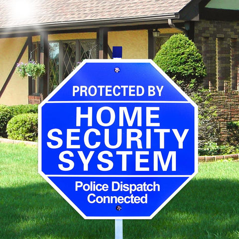 WUQIREN home security sign 10x28 with ground stake boosts yard visibility and deterrence.