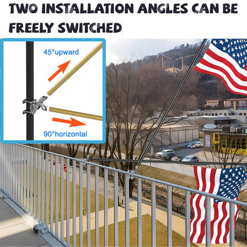 Wuutyty no-drilling bracket on vertical rail for tall flag setups